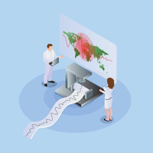 Geologist measuring earthquake isometric 3d vector concept for banner, website, illustration, landing page, flyer, etc.